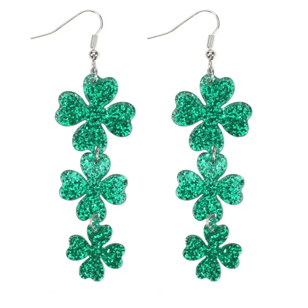 St Patricks Day Earrings  Acrylic Glitter Shamrock Earrings Sparkly Lucky Clover Dangle Drop Earrings for Party Accessories