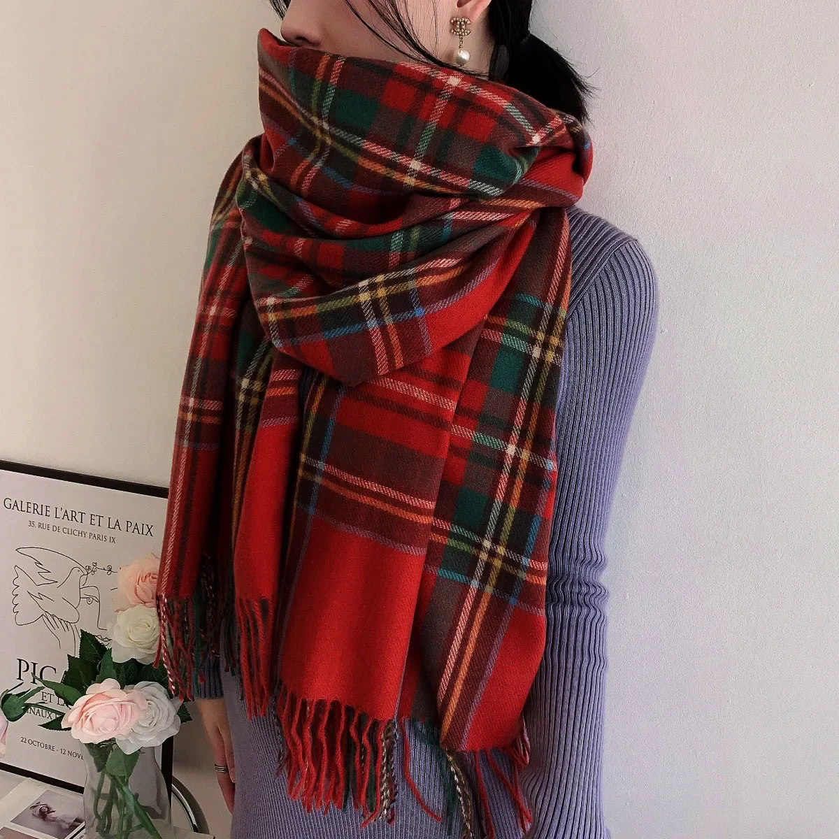 2024 Ladies Fashion Scottish Style, Tartan Warm Scarf Plaid Soft Long Wrap Christmas Valentine's Day for Girlfriend Wife Mom