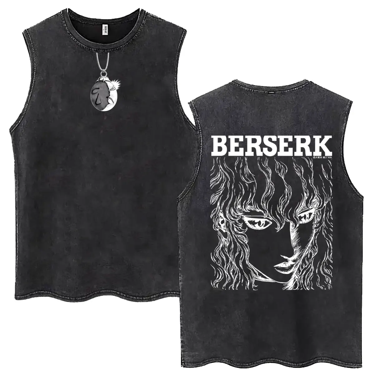 Anime Berserk Griffith Vintage Washed Tank Tops Retro Manga Gatsu Guts Zodd Sleeveless T Shirt Men Casual Cosplay Merch T-shirts