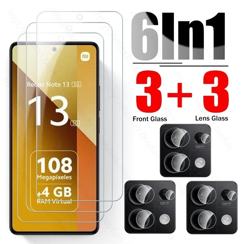 Redmy Note13 5G Case 6 In 1 Tempered Glass Full Cover Screen Protector For Xiaomi Redmi Note 13 Pro 5G 4G 2024 6.67