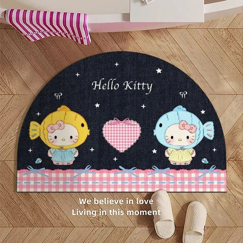 Kawaii Christmas Hello Kitty Angel Semi‑Round Diatomite Mat Bow Butterfly Print Non‑Slip Entryway Rug