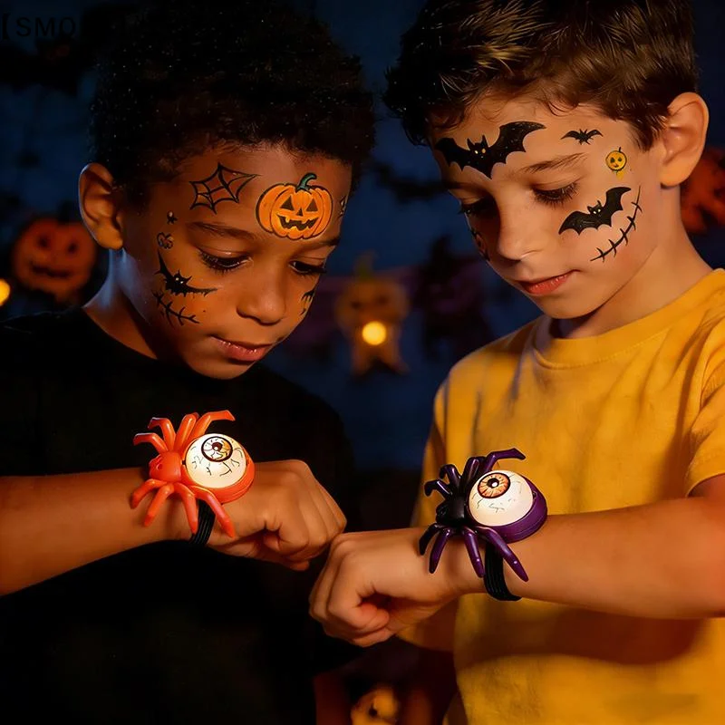 Halloween Glowing Spider Wristbands With Flashing Eyeball Design Perfect For Halloween Parties Trick Or Treat Kids Party Favors