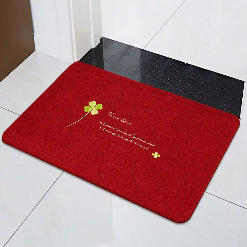 

Embroidered Clover Door Mat Carpet Decorative Doormat Entrance Hallway 40x60cm Polyester Black Red TPR Rubber Non Slip Floor Mat