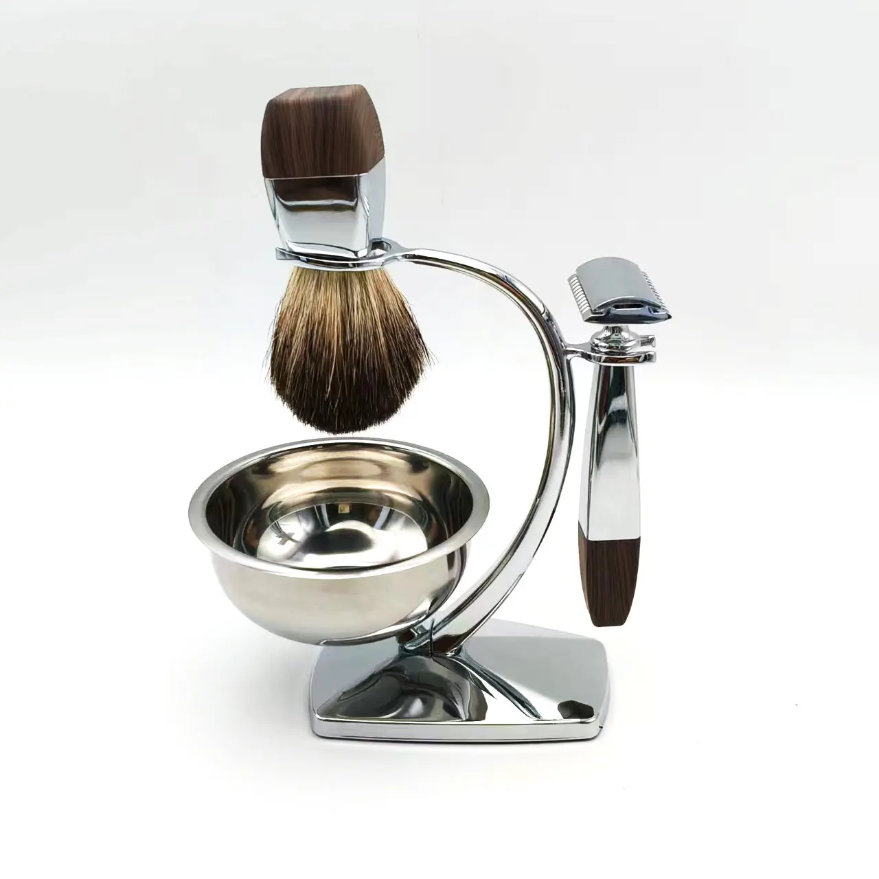 

Luxury Men's Shaving & Grooming Set: Badger Hair Brush, Double Edge Safety Razor, Holder Stand, and Shaving Bowl