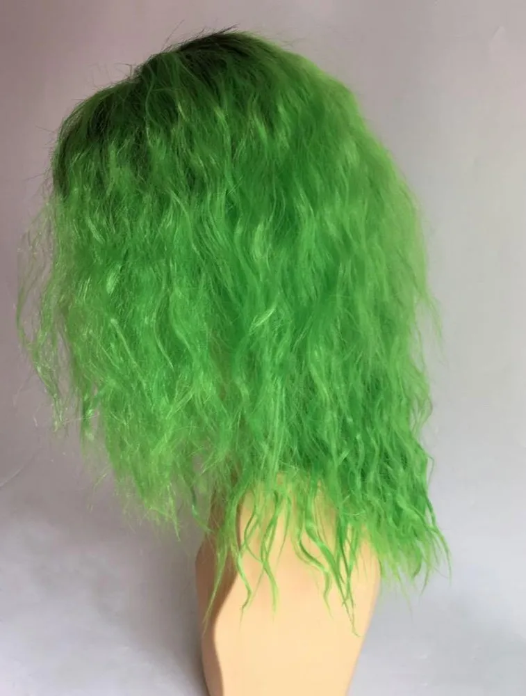 DELUXE VROUWELIJKE JOKER KOSTUUM PRUIK DAMES COSPLAY GROEN GOLVEND