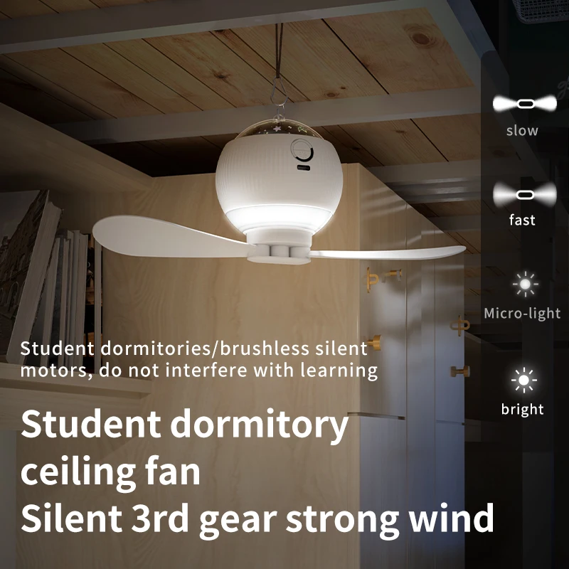 Home LED Ceiling Fan 8000mAh 3 Speed Adjustable Portable Camping Dormitory Kid Room Rechargeable Night Light Outdoor Fan Lamp