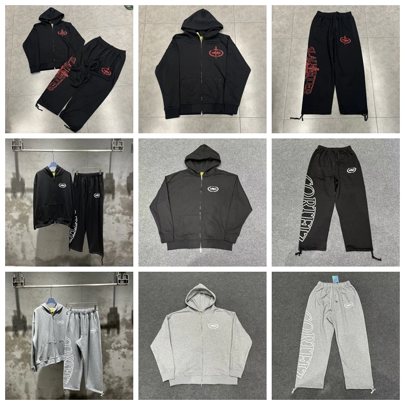 

Devil Island Men's Hooded Sweatirt Cardigan Set Hip Hop Letter Print Loose Straight Leg Pants Autumn Casual Sportswear