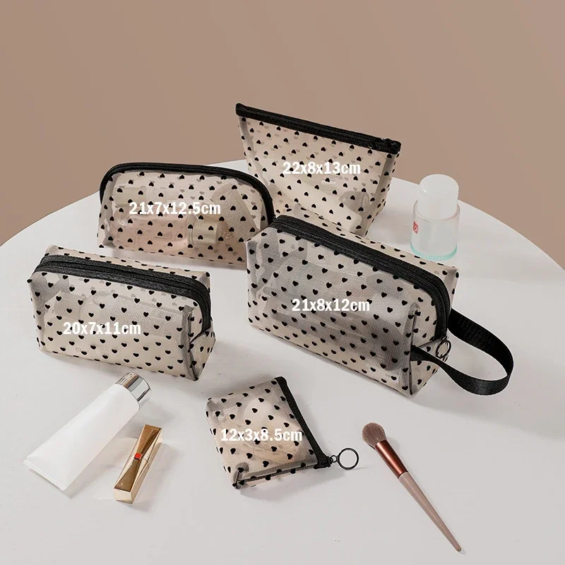 

Heart Transparent Mesh Makeup Bag Multifunction Portable Women Cosmetic Storage Pouch Ladies Toiletry Lipstick Organizer Bags