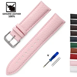 Genuine Leather Strap Lychee pattern Cowhide Leather Watchband 14 16 18 20 22 24mm High Quality Watch Band Pink Black Red