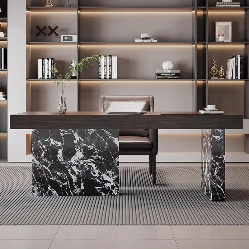 Italian minimalist solid wood desk with smart socket, living room sofa back home double computer desk 2026 new