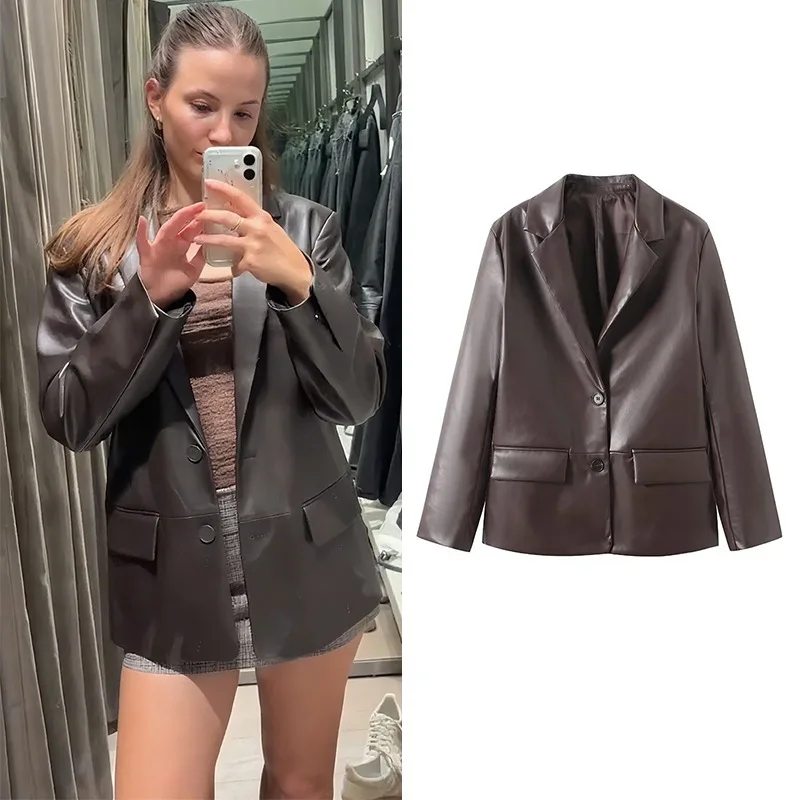 

Коричневые кожаные пиджаки CharmChant для женщин, женская роскошная верхняя одежда высокого качества, элегантные женские куртки, осень 209, модная женщина