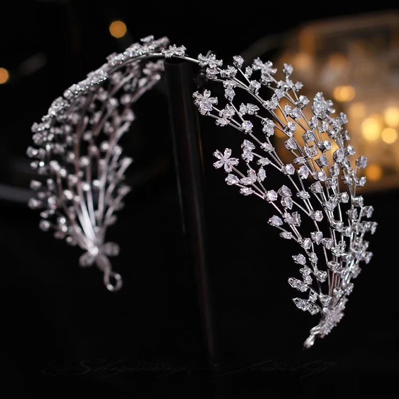 

Bridal Headbands For Wedding Cubic Zirconia Bride Tiara Headdress Prom Party Hair Jewelry Accessories Hairbands Women Headpieces