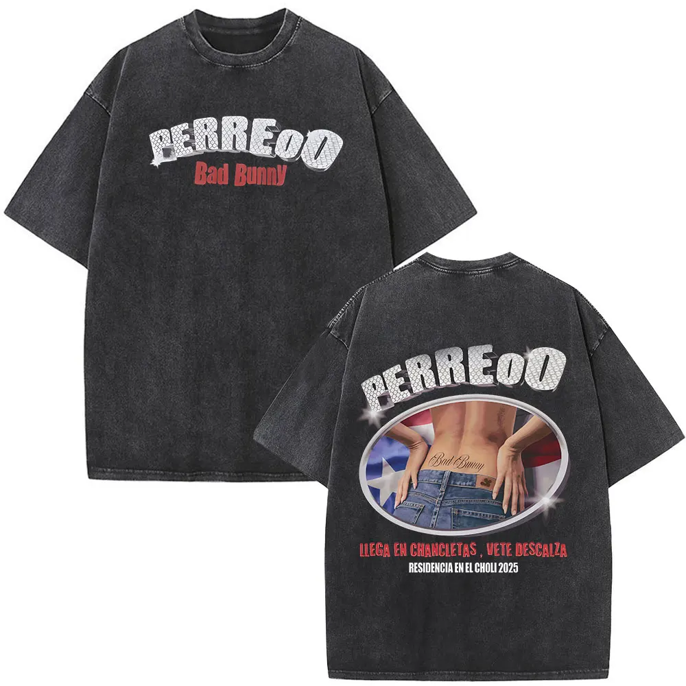 Camiseta Vintage lavada Bad Bunny DTMF Merch Residencia El Choli, camiseta Debi Tirar Mas Fotos, camisetas acogedoras de Hip Hop de gran tamaño para hombre