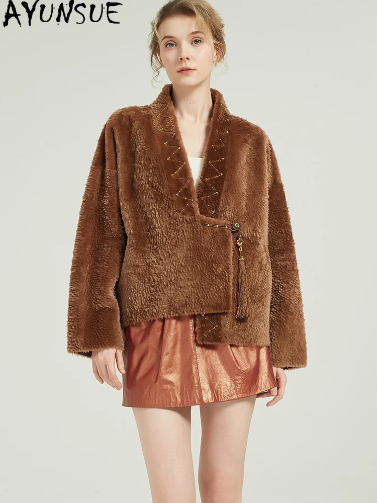 AYUNSUE 천연 양가죽 모피 코트 여성 겨울 의류 양털 진짜 가죽 재킷 여성용 신상 아우터웨어 따뜻한 2025