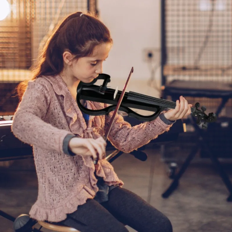 Full Size 4/4  Electric Silent Violin with Case Bow Headphone Connecting Line Black (Excluding Battery, No Battery)