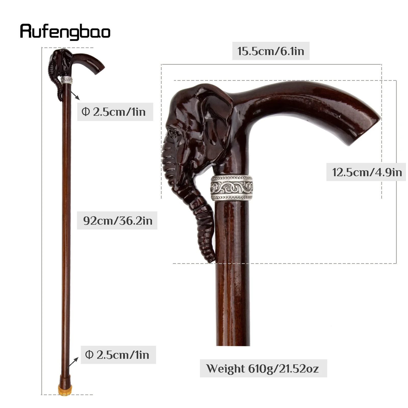 Elephant Wooden Single Joint Fashion Walking Stick Decorative Cospaly Party Walking Cane Halloween Mace Wand Crosier 92cm