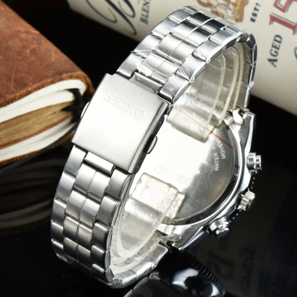 ساعة رجالية عالية الجودة فاخرة من العلامة التجارية الأصلية من seikoHot ، ساعة متعددة الوظائف مقاومة للماء من الفولاذ المقاوم للصدأ كرونوغراف AAA