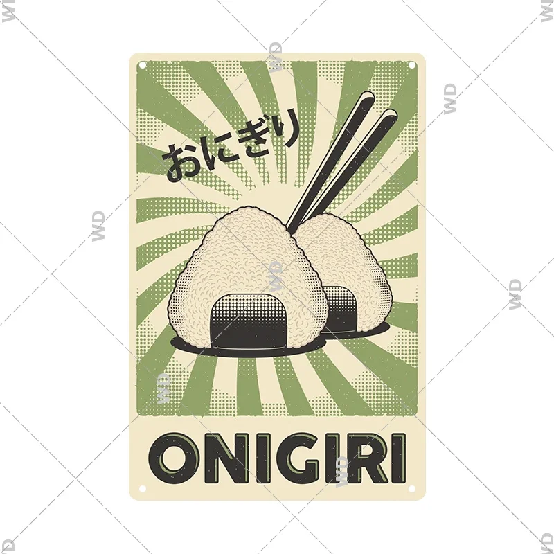 Retro Vintage Tin Sign Traditional Japanese Food Onigiri Sushi Teriyaki Sashimi Metal Plaque For Shop Kitchen Home Wall Decor