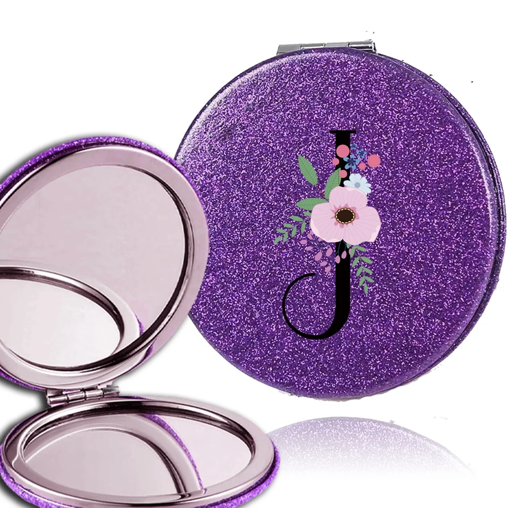 Convenient Makeup Mirror Double Sided Round Cosmetic Travel Facial Care Look Glass Portable Mirror Flower and Black Pattern