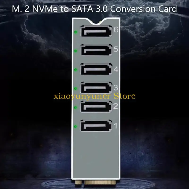 P9JB M.2 NVMe To 6Port SATA3.0 Converter Card Plugs And Play Aluminum Heat Sink Cooling