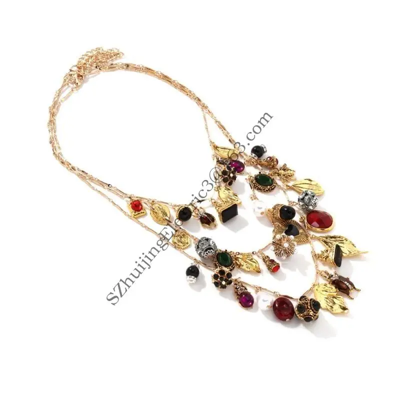 

.D0LC Multilayer Heart Leaf Insect Flower Pendant Necklace Contemporary Layered Necklace With Heart Leaf And Floral Patterns