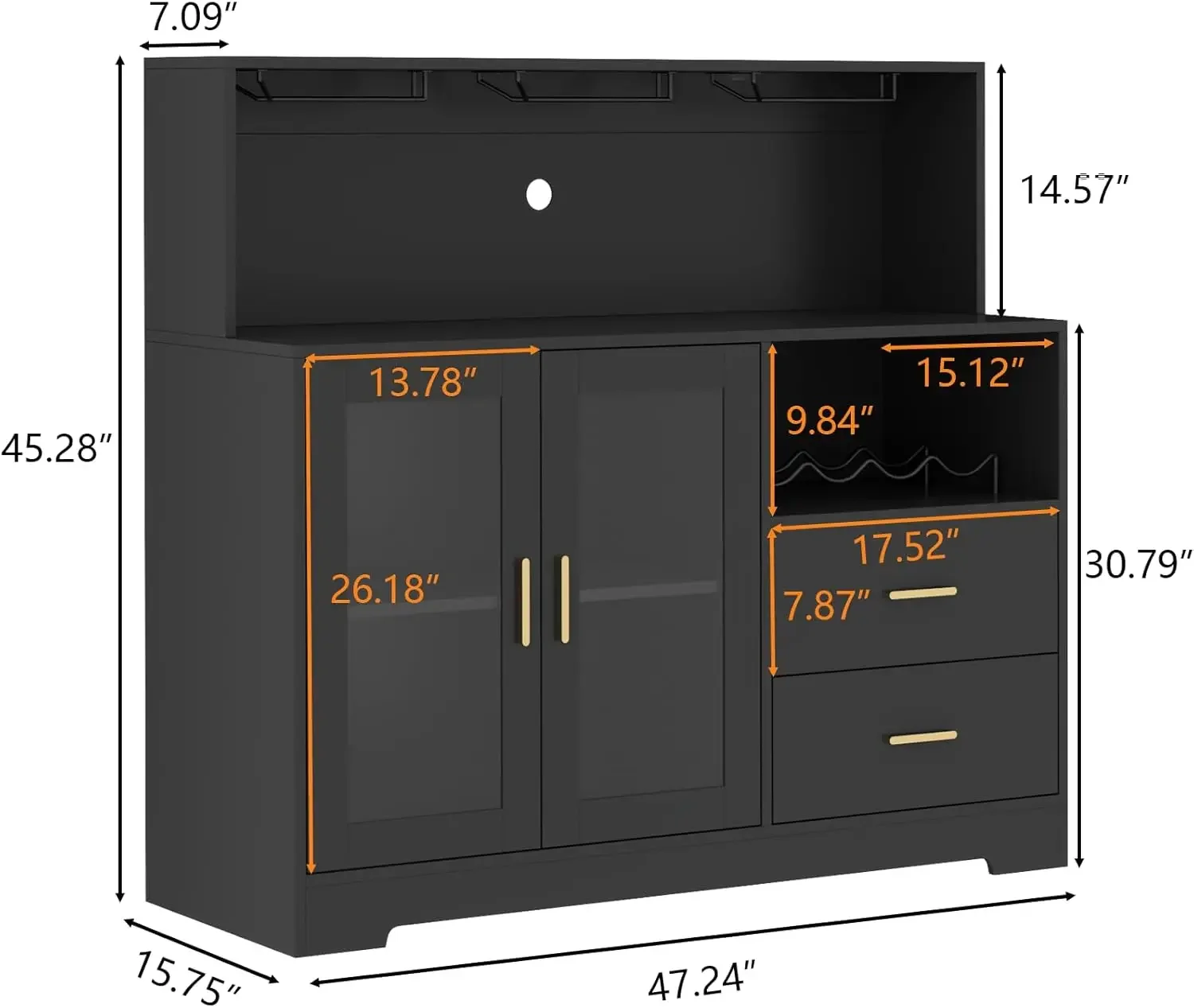 Bar Cabinet with LED Light, Home Coffee Cabinet with Wine and Glass Rack, Kitchen Buffet Sideboard with Storage Cabinet&Drawers,