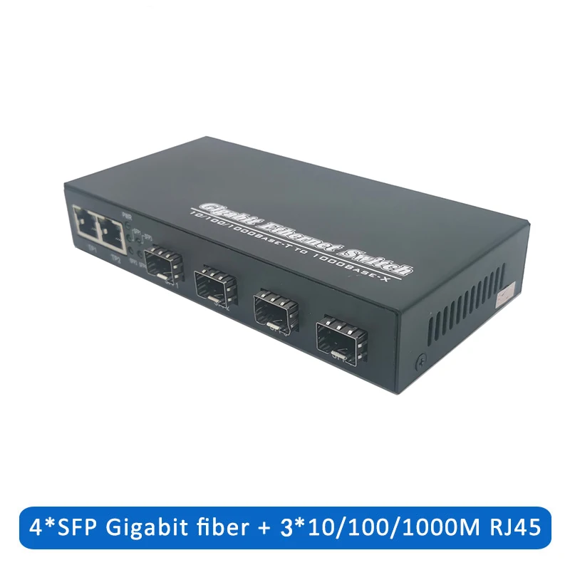 Bit Ethernet Árammegszakító Idegrost Optikai Multimédia átalakító 4sfp 3RJ45 10/100/1000M UTP Idegrost Bal oldal Idegrost Árammegszakító 4F3E