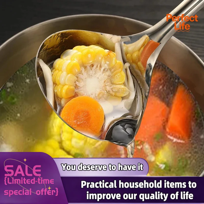 1/2Pcs Stainless Steel Soup Fat Oil Separator Ladles Skimmer Spoon Soup Colander for Kitchen with Heat Insulation Anti-scalding