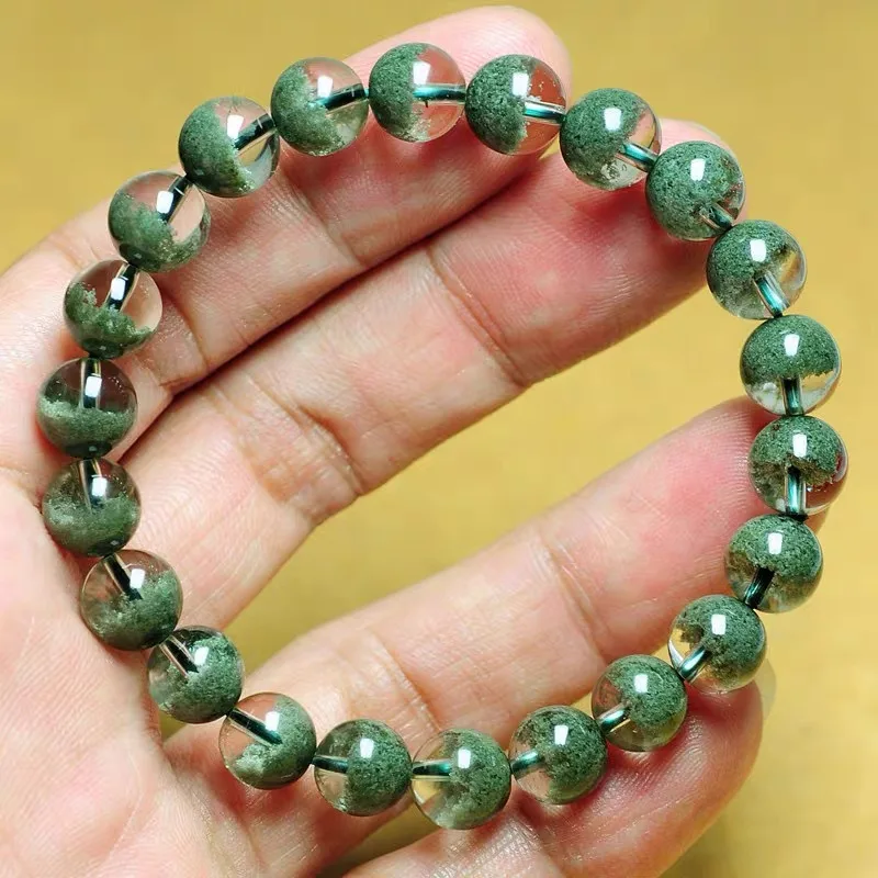Crystal natural Brazilian green phantom bracelet, green phantom bracelet, unisex, treasure bowl bracelet, men's multi-layer moun