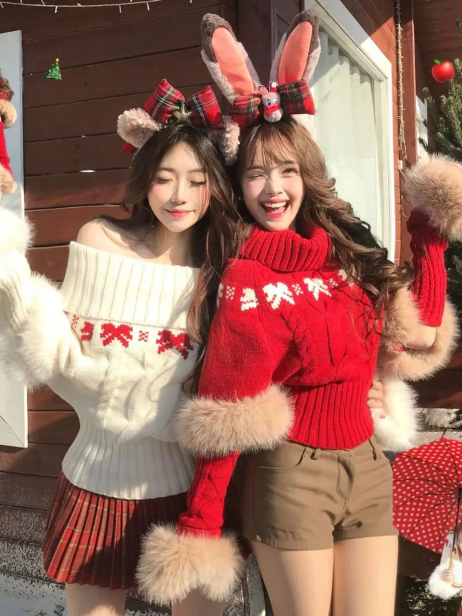 

Christmas Atmosphere Thickened Women's Knitwear Casual Loose Cowl Neck Outerwear Sweater Autumn Winter Fashion Street Style