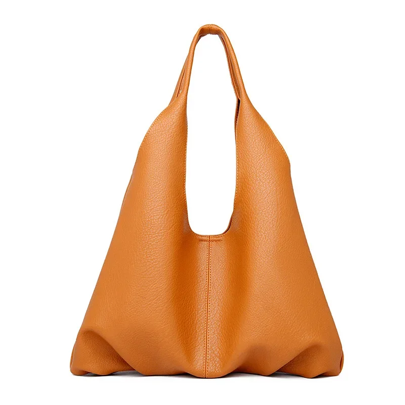 Bolso de cuero suave de gran capacidad para mujer, bandolera Simple de un solo hombro, Color sólido, a la moda, nuevo