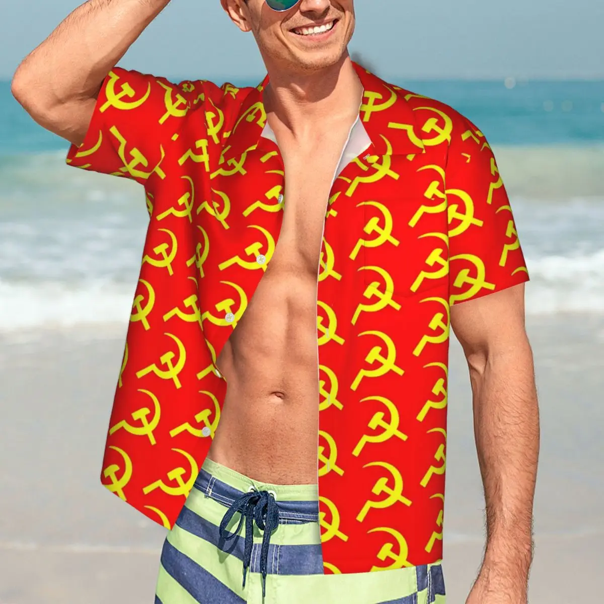 

Hawaiian Shirt Beach CCCT Gold Hammer And Sickle Blouses Classic Casual Shirts Men Short Sleeve Y2K Funny Tops