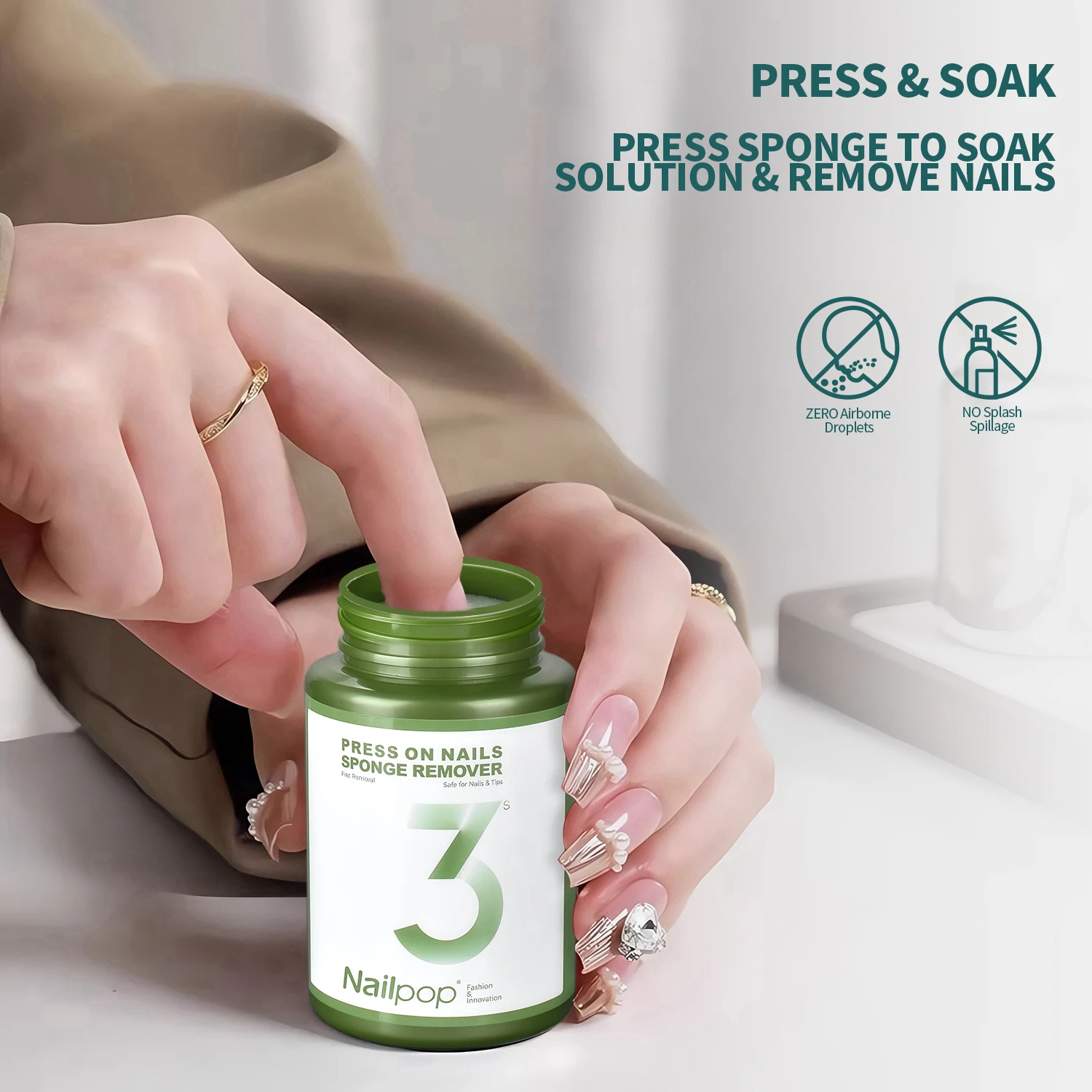 Nailpop 3 Sekundy Soak Off Usuwacz Lakieru do Paznokci Gąbka do Paznokci Sztucznych Żelowych Akrylowych Bez Asetonu Szybkie Łatwe Bezpieczne Usuwanie Bez Uszkodzeń