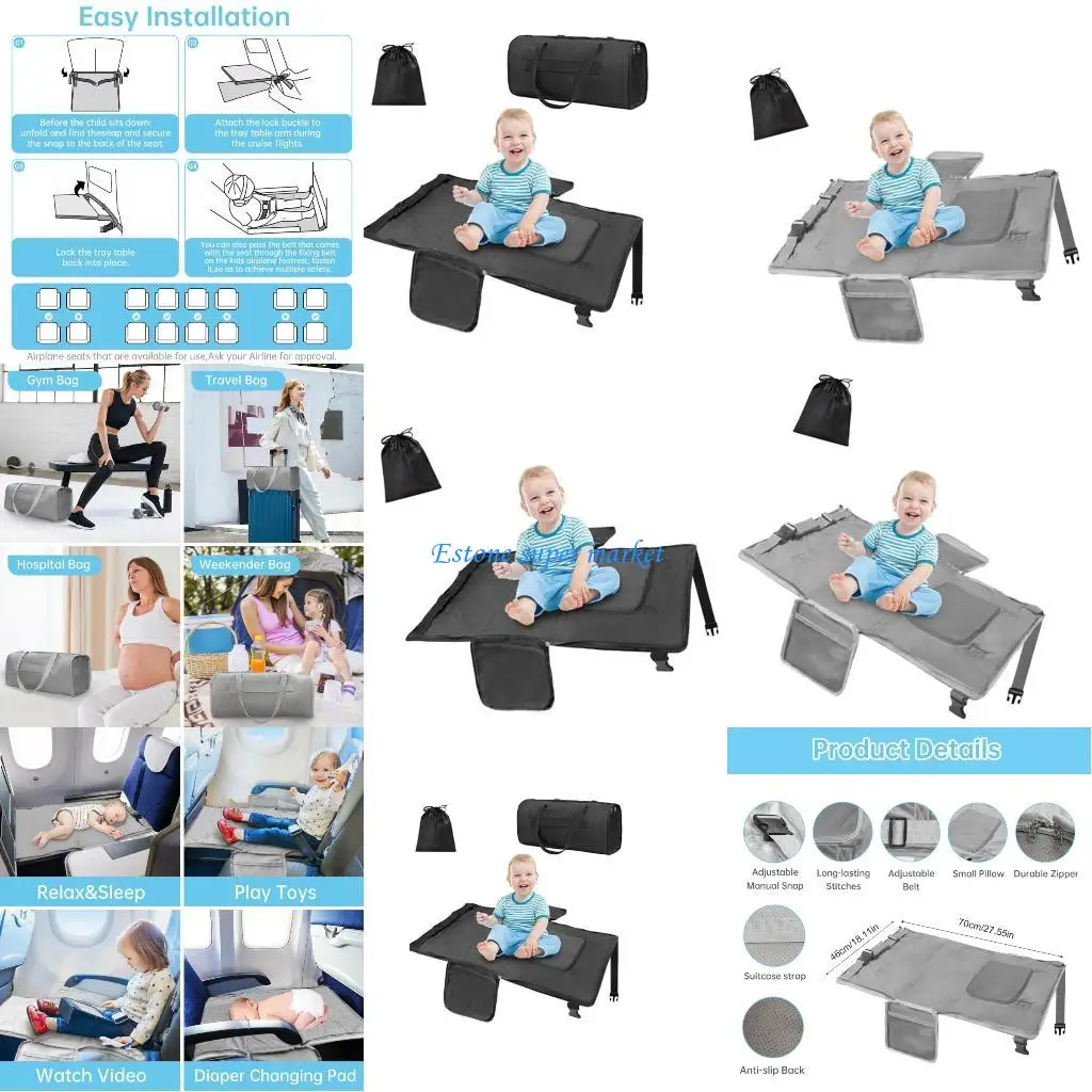 090B سرير سفر للأطفال قابل للتحويل للطائرة، تصميم قابل للطي مع إعدادات سريعة ومنظم للآباء #1