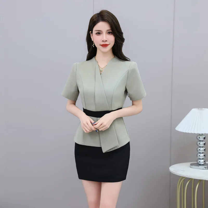 2024 Hotel Waiter Work Clothes Spa Short Sleeve Sauna Foot Bath Uniform Beautician Costume Women Beauty Salon Clothing