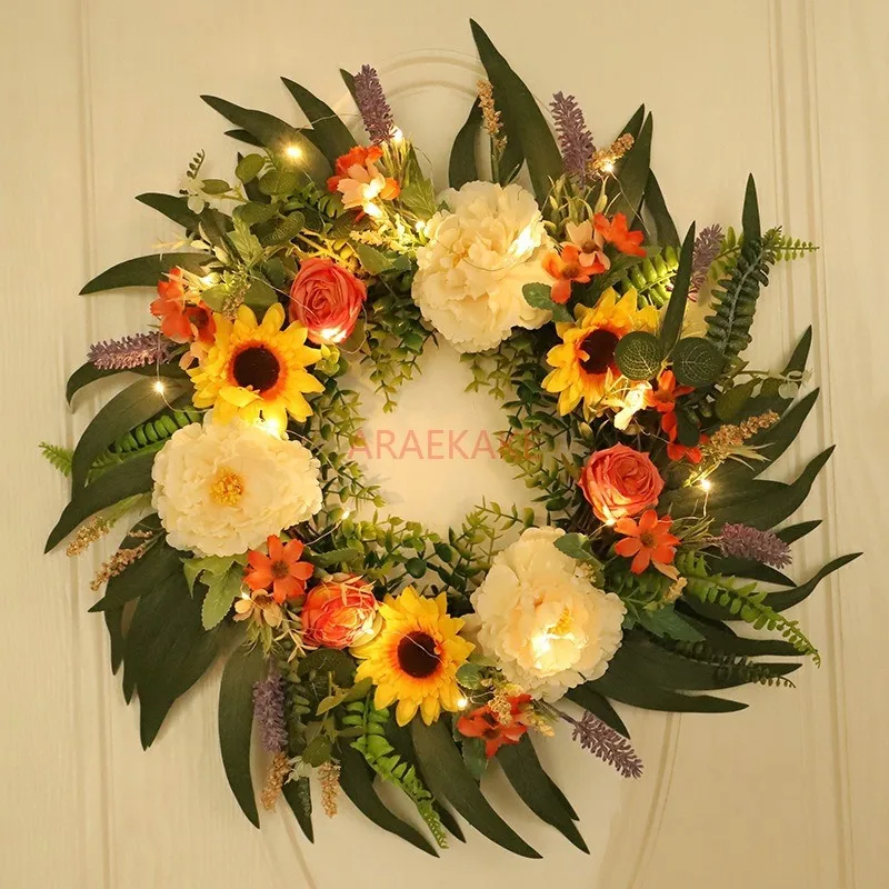 1pcs Spring Wreath Fall Decor Wreath for Front Door Summer Eucalyptus Wreaths for Front Porch Farmhouse Home Decor