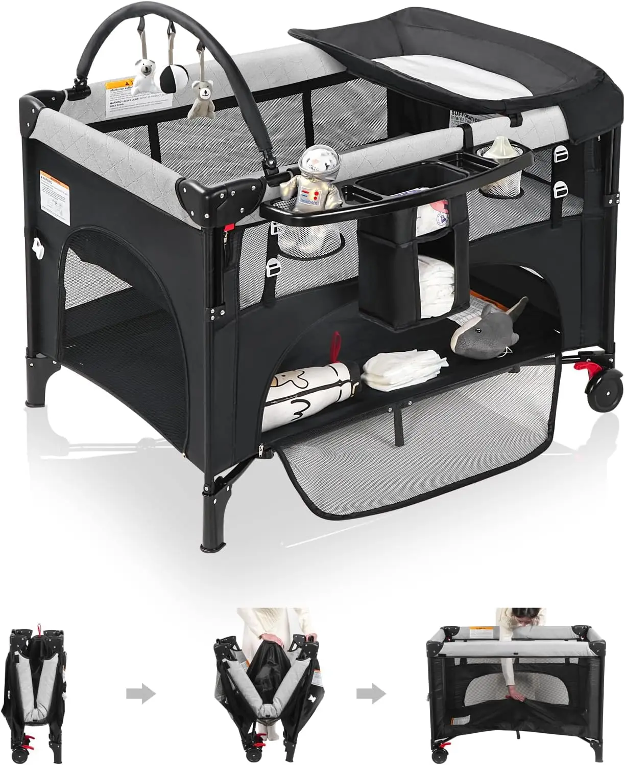 

4-in-1 Portable Baby Bassinet with One-Hand Setup, Waterproof Mattress & Diaper Changer for Newborn to Toddler