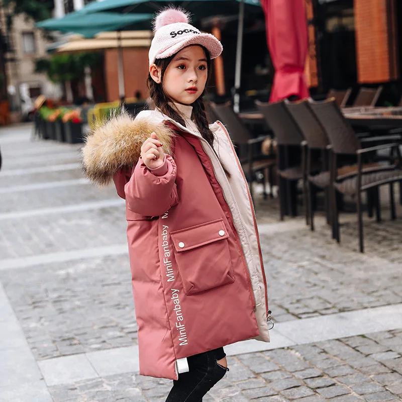 2022 New Winter Warm Girls Long Jacket Fashion Fur Collar Hooded Teen Girl Parka Coat Snowsuit Children Outerwear Clothing 4-13Y