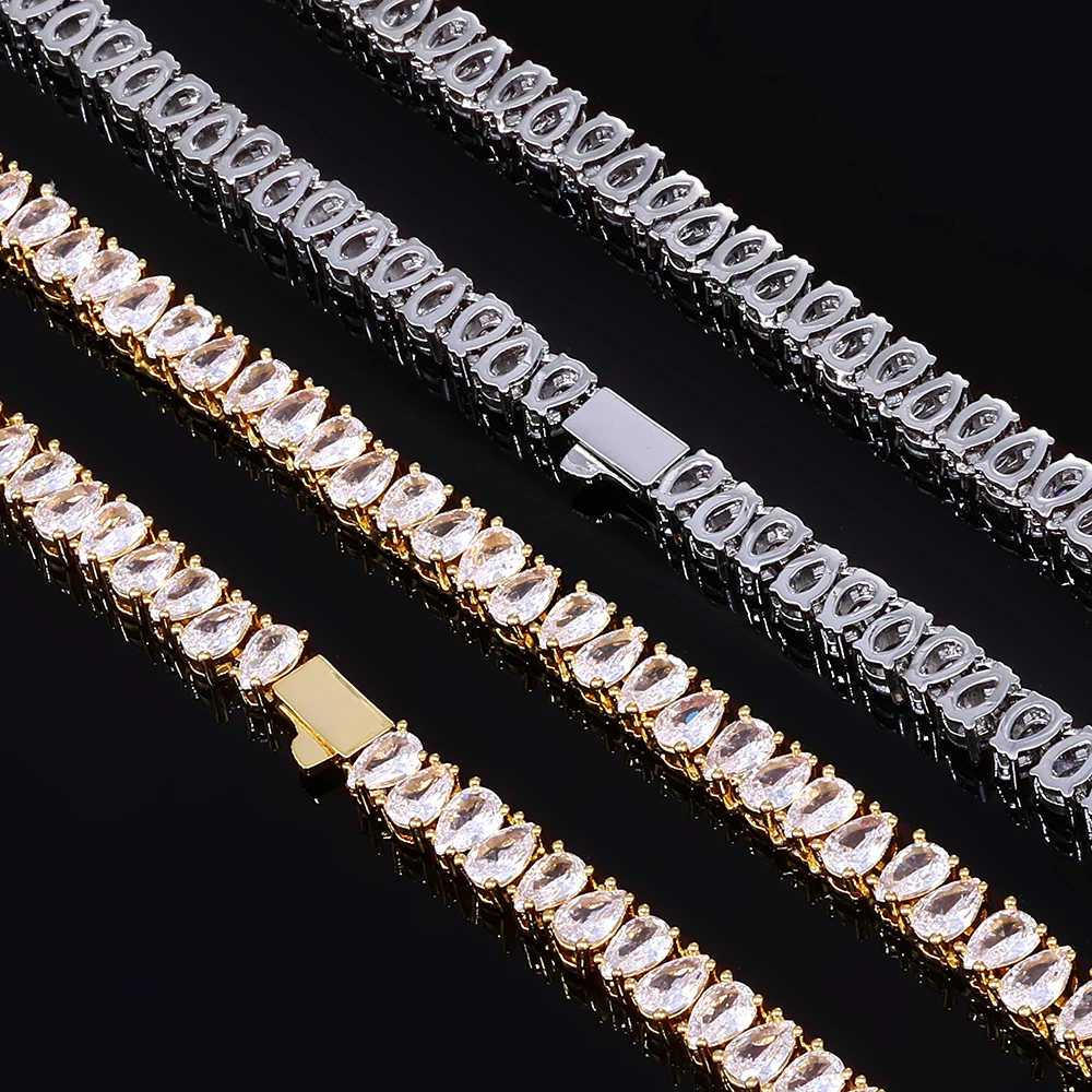 

ESKEEM Hip Hop Jewelry 6mm Iced Out Tennis Chain Water Drop Shape Cubic Zirconia Women Spring Clasp Necklace Bracelet