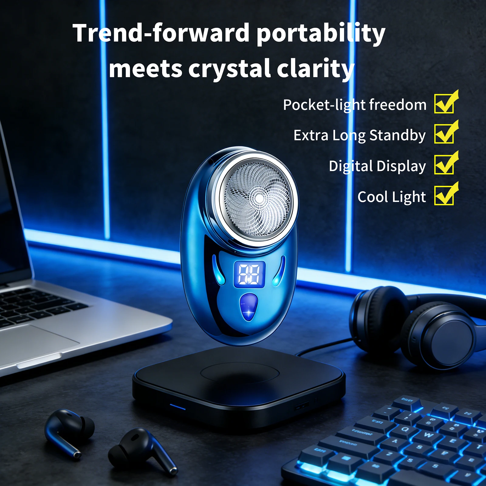 

Mini Electric Razor Shaver for Men Vehicle Mounted Shave with Digital Display Cordless Travel Pocket Shaver Face Beard Trimmer