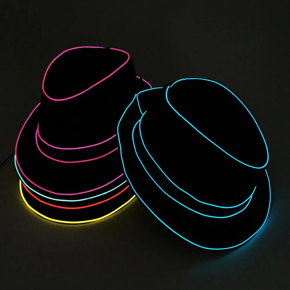 LED Fedora Hat Concert Grand Event Concert NightClub Masquerade Jazz Top Cap Luminous Hat Men Women Led Panama Gangster Hats