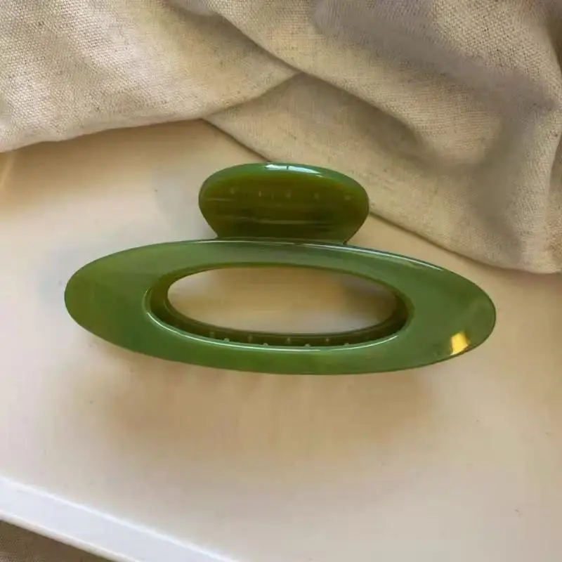 French Hollow Jelly Green Geometric Ellipse Arc Hair Clip For Woman Girl Hair Claw Retro Large Shark Clip Hair Accessories