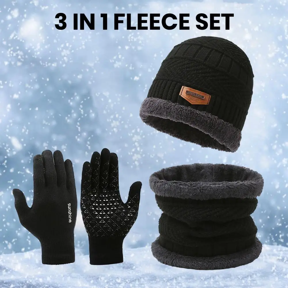 Beanie Gloves Scarf Set Winter Hat Scarf Gloves Set Knitted Warm Windproof Colorful Elastic Outdoor Cycling Cap Neck Warp Gloves