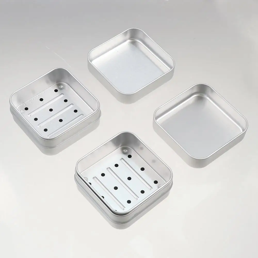 

Набор из 2 квадратных дорожных мыльниц с дренажной подставкой и крышкой, алюминиевые мыльницы для сохранения мыла сухим и чистым, самоотводящиеся мыльницы