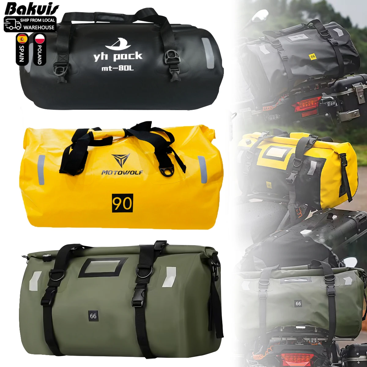 Motorcycle Bag Waterproof MTB Bike Trunk Bag Rear Travel Luggage Carrier Portable Saddle Seat Cycling Acessoriy 40L/66L/80L/90L