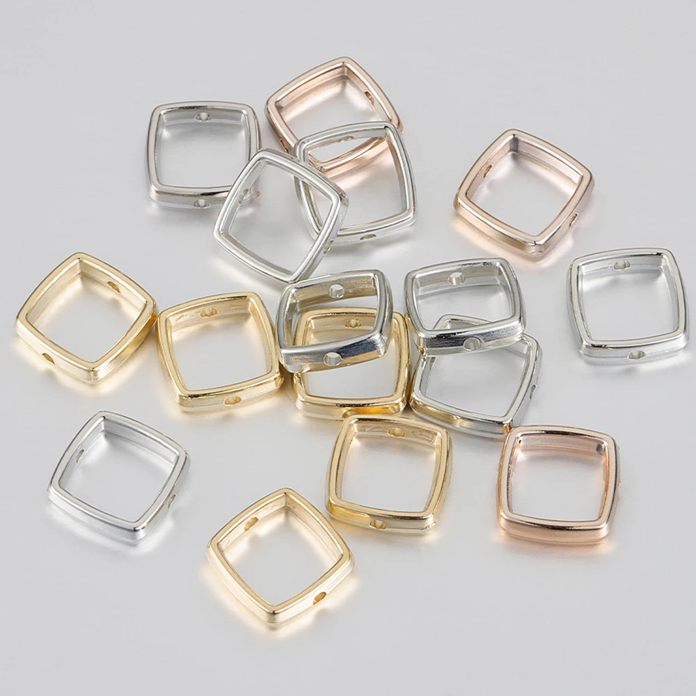 50Pcs Square Frame Spacer Beads Cap Double Hole 14mm Wrapped Bead Protector for Jewelry Making DIY Bracelet Necklace Accessory