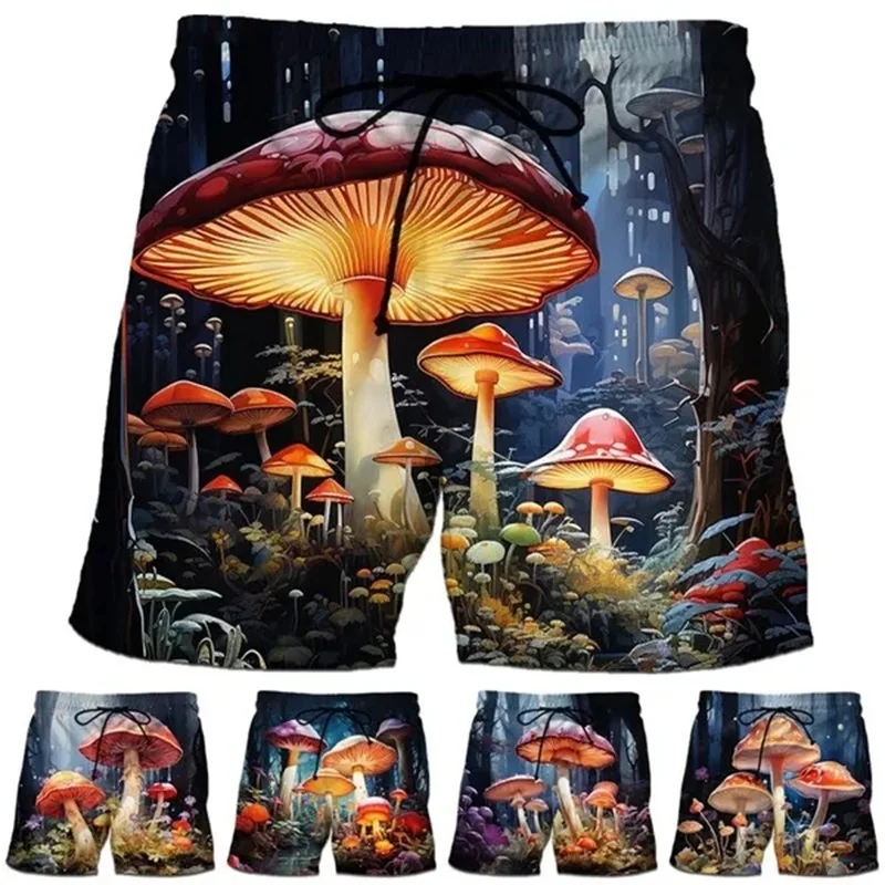 

3d Printed Mushroom Graphic Beach Shorts For Men Casual Summer Funny Surf Board Shorts Quick Dry Mens Swim Trumks Swimwear