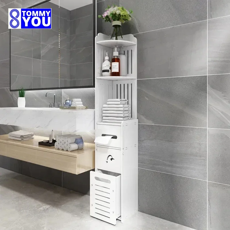 Home Floor Type Corner High-capacity Bathroom Cabinets Toilet Crevice Storage Racks   Shower Room Multifunctional Side Cabinet
