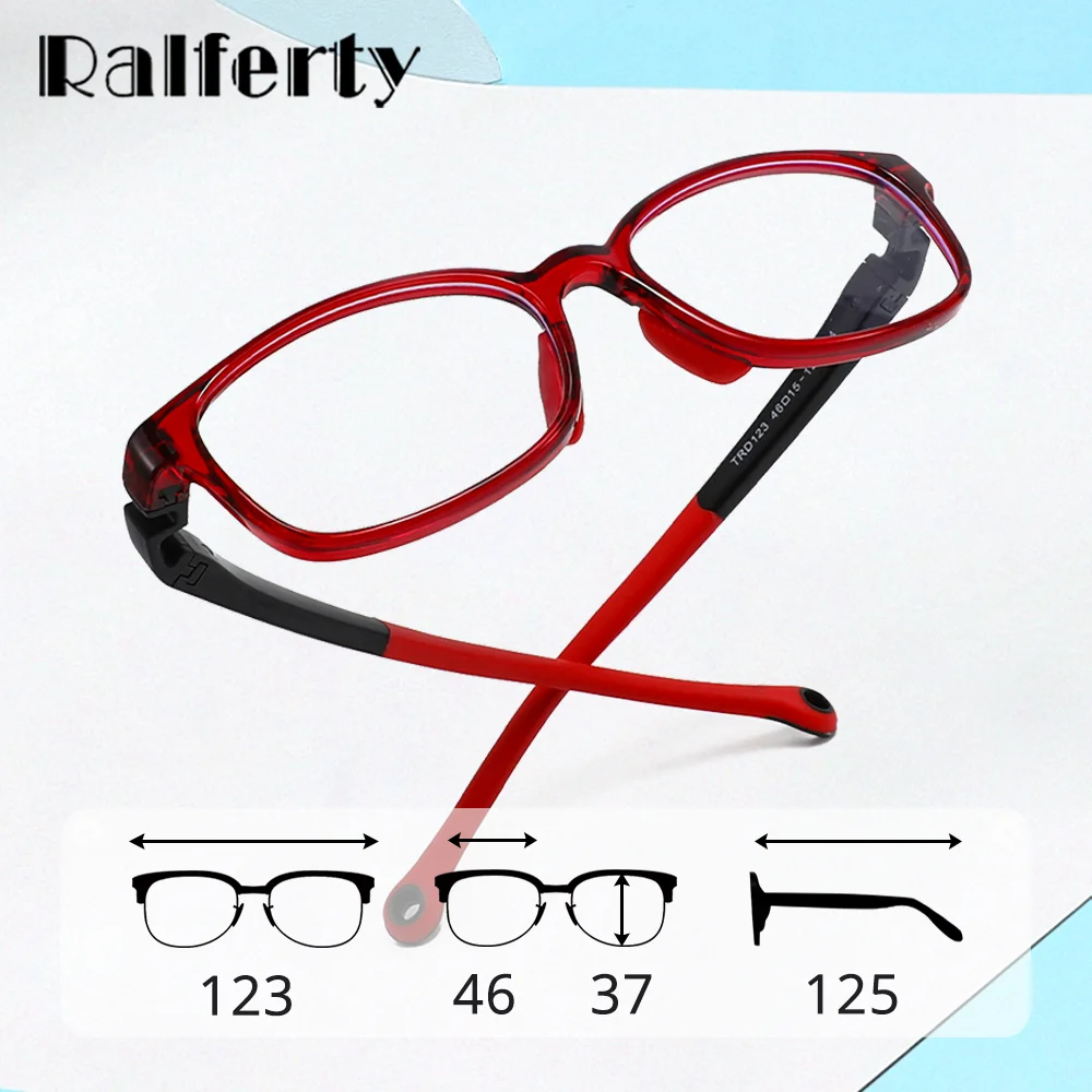 

Гибкие оправы для очков Ralferty TR90 для детей, девочек и мальчиков, прозрачные прямоугольные очки с защитой от синего света, нулевые рецептурные 46