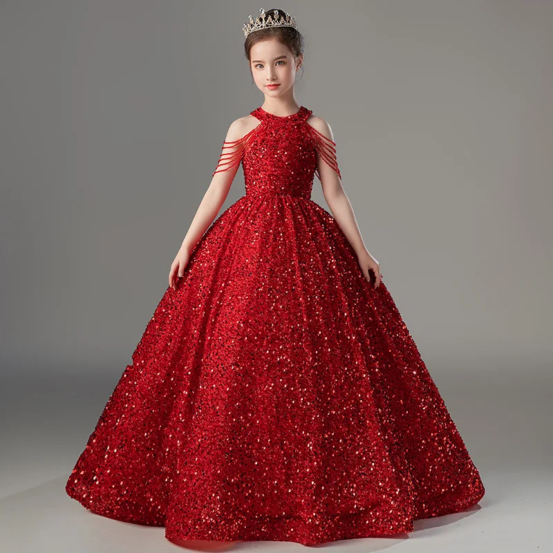 

Gorgeous Girl Princess Bling sequin Red Dress Infant Toddler Child tutu Vestido Party Pageant Birthday Ball Gown Wedding dresses